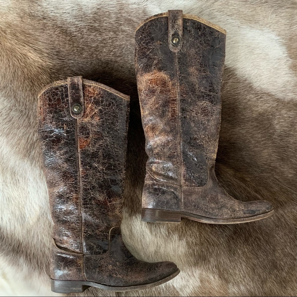 Frye crushed leather boots